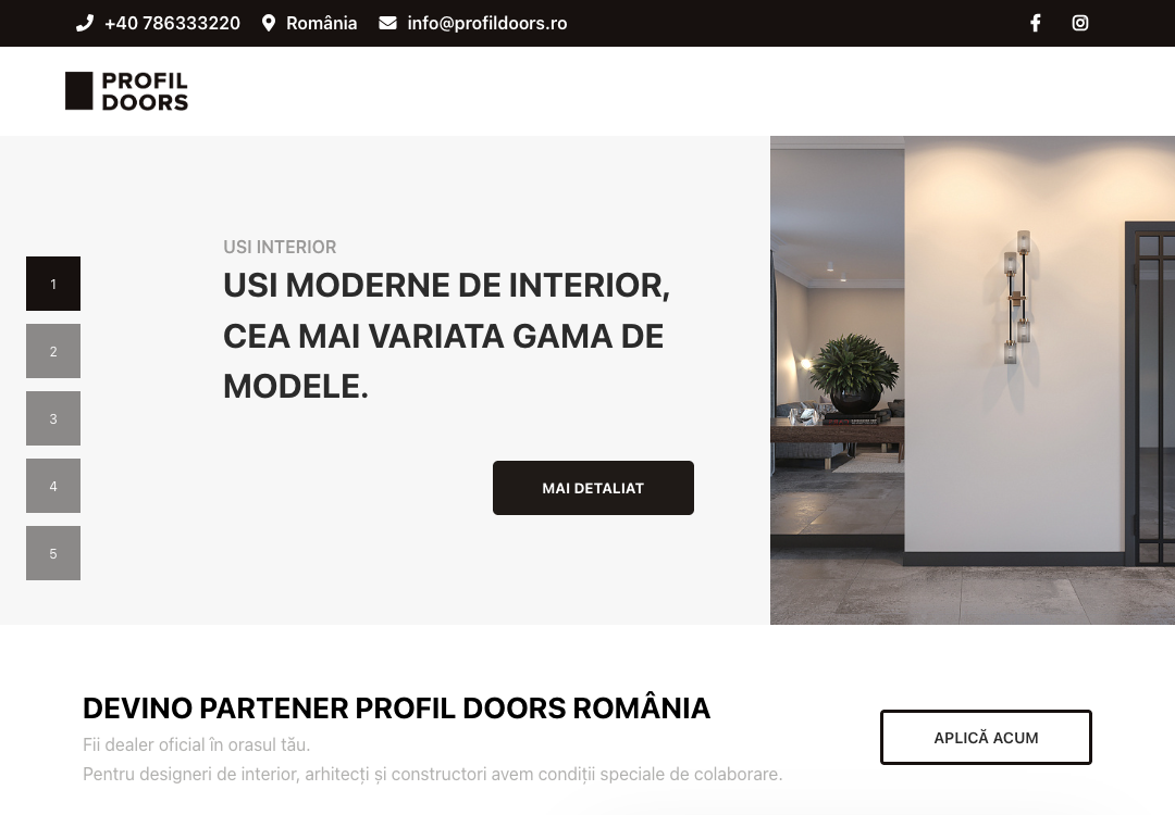 Screenshot of the Profil Doors România project